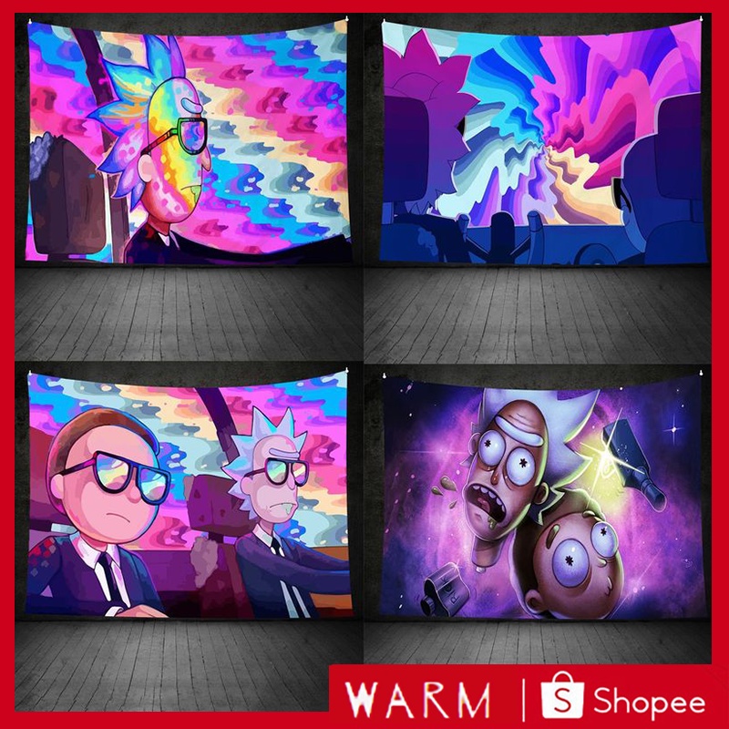 Thảm Vải Treo Tường In Hình Hoạt Hình Rick and Morty Trang Trí Phòng Bé