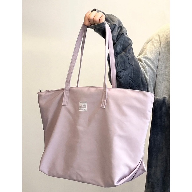 Túi xách tote vải đeo vai học thêm / đi làm rộng rãi nhiều ngăn basic pastel có khoá kéo Yannie Lolita