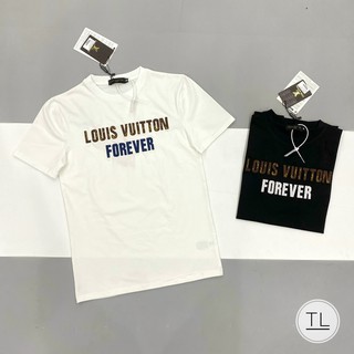 Áo phông nam lv chữ thêu giữa ngựa với hai màu đen trắng chất thoáng mát áo đủ sz phù hợp phông cách_áo thun nam