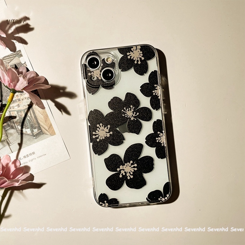 Ốp Điện Thoại Họa Tiết Hoa Mắt Thiên Thần Màu Đen Cho iPhone 13 12 11 Pro Max SE2020 X XR Xs Max 7 8 6 6s Plus