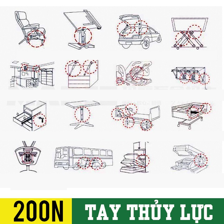 Tay thủy lực piston lõi đồng 200N dài 21cm chống va đập - combo 2 chiếc | BigBuy360 - bigbuy360.vn