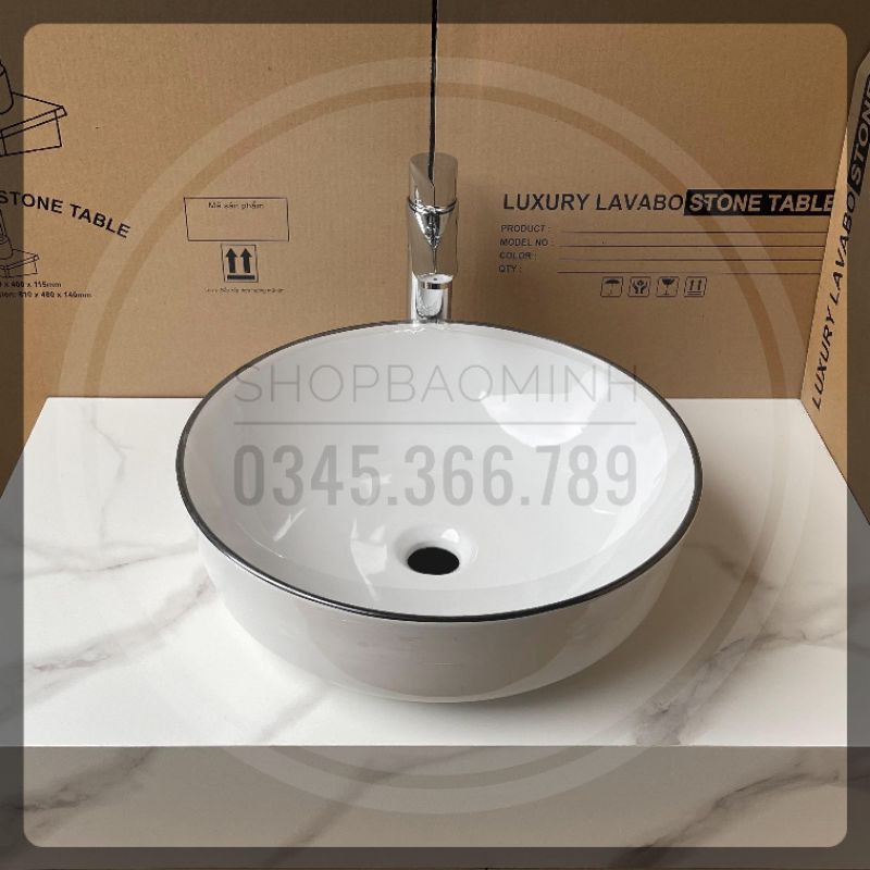 Chậu rửa mặt - Lavabo tròn đặt bàn cao cấp (KT 41x41cm)