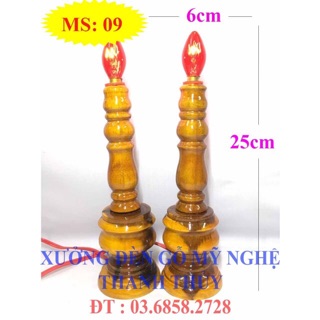 Đèn bàn thờ vàng điện - Mẫu lớn - gỗ tràm MS 09