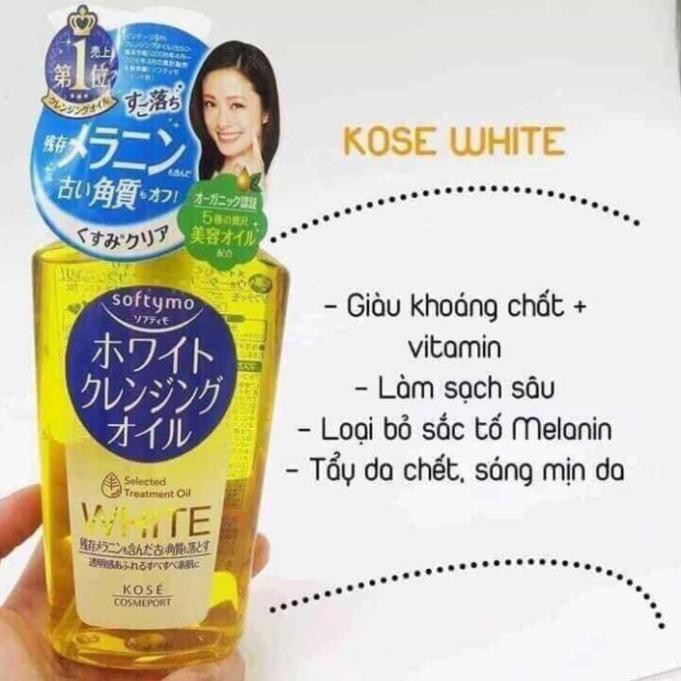 Dầu tẩy trang trắng da Kose Softymo White 230ml, dầu tẩy trang chuẩn Nhật Bản