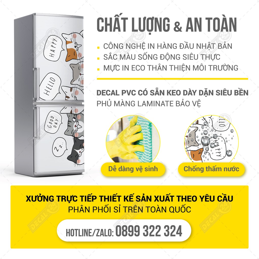 Decal dán tủ lạnh chuyên dụng siêu đẹp, Gia đình mèo Decal24h giấy dán tủ lạnh siêu bền nhiều mẫu cute - HÀNG CAO CẤP | BigBuy360 - bigbuy360.vn