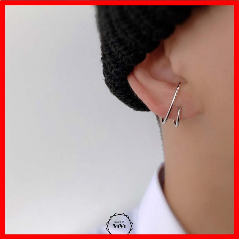 Bông tai bạc nam phong cách chữ C đôi – khuyên tai ViVi_Gift