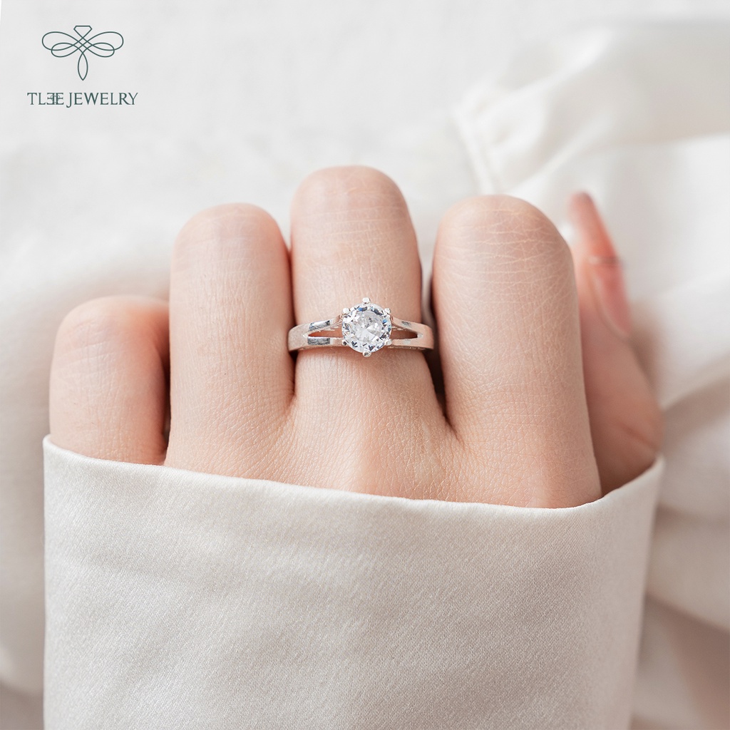 Nhẫn bạc nữ TLEE trụ đá 6 chấu cao 7li viền trơn sang trọng NCJ A0200