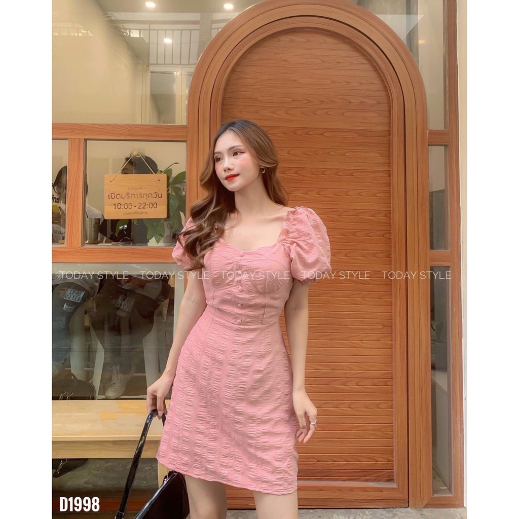 ĐẦM NỮ TAY PHỒNG ĐÍNH NÚT  THỜI TRANG NỮ VALKYRIE D75