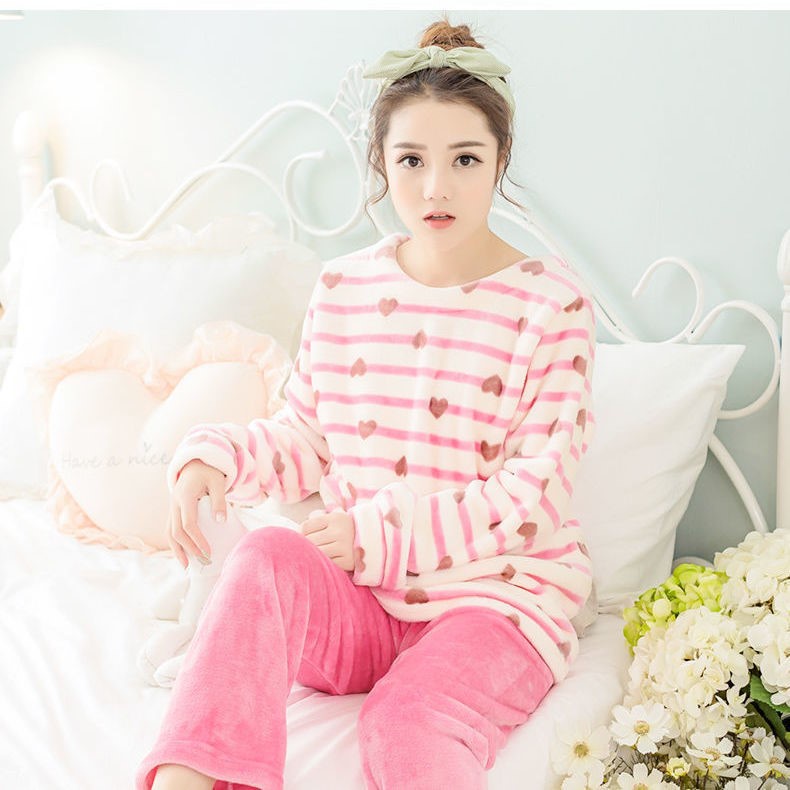 ✧✧Bộ Đồ Ngủ Chất Nỉ Dày Dặn Giữ Ấm In Họa Tiết Dễ Thương Thời Trang Thu Đông Cho Nữ | BigBuy360 - bigbuy360.vn