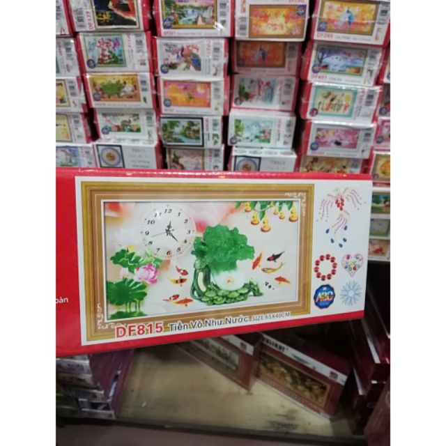 Tranh Đính Đá Đồng Hồ Tiền Vô Như Nước DF815 65x40cm