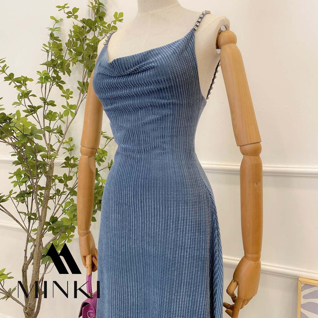 ĐẦM GÂN NHUNG CỔ ĐỖ 5 MÀU - CHẤT LIỆU CAO CẤP -  MÀU ĐỎ / XANH / ĐEN / HỒNG / CAM