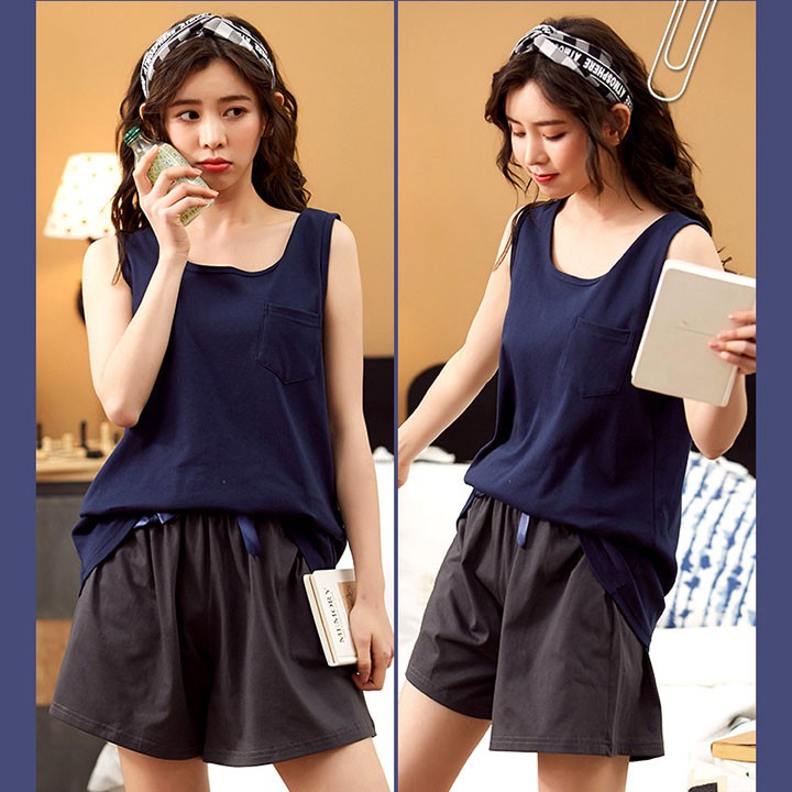 Bộ Đồ Ngủ Nữ Quần Áo Ba Lỗ Vải Cotton Mặc Ở Nhà Và Đi Chơi Mùa Hè Xinh Cộc Tay Thắt Nơ - Dáng Hàn Quốc BĐN25 | BigBuy360 - bigbuy360.vn