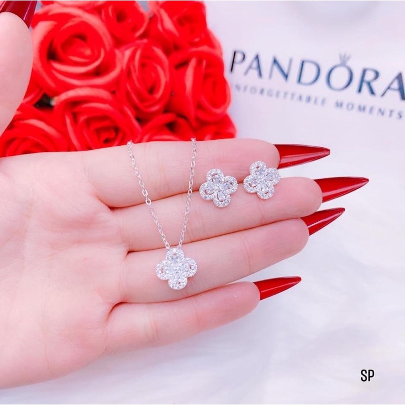 Set Trang sức Bạc Ta Cỏ 4 Lá Đá Mẫu Mã Mới Siêu sang chảnh độc đáo cho nữ - Trang sức Vàng Bạc Hoà Thảo