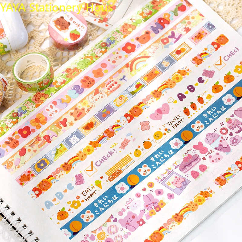 Băng keo Washi màu sắc họa tiết hoạt hình dễ thương trang trí DIY