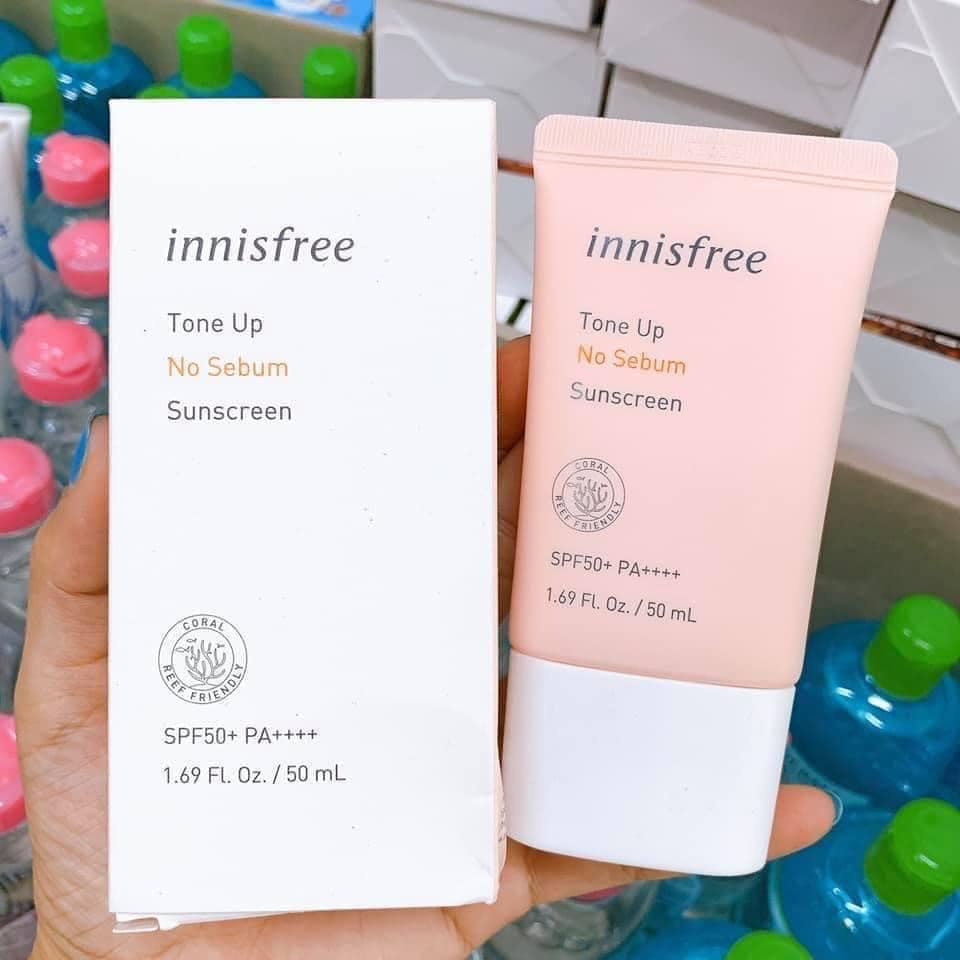 Kem chống nắng innisfree tone up no sebum hồng nâng tông, kiềm dầu