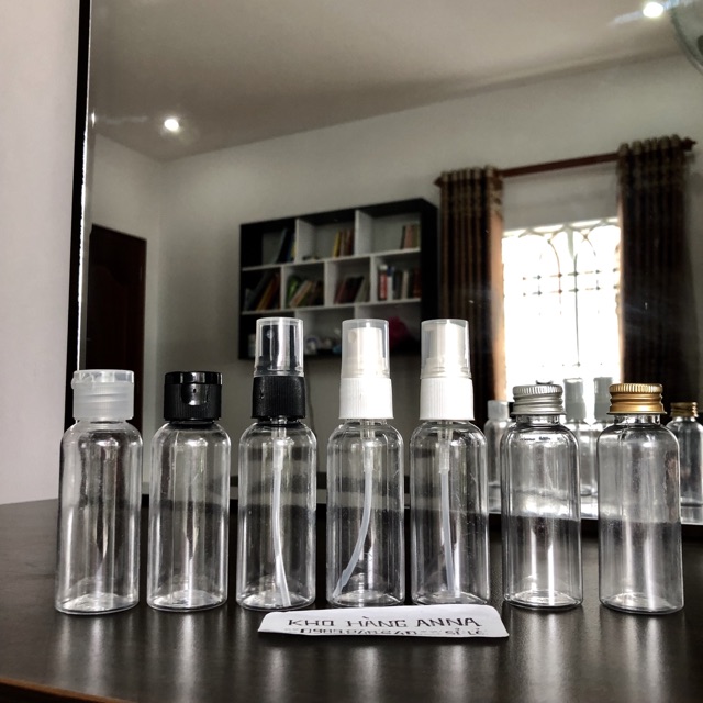 [ Chai Lọ Giá sỉ ]  200 chai 50ml nắp bật / xịt giọt / xịt sương / nắp nhôm -combo 200 chai pet nhựa trong suốt 50ml