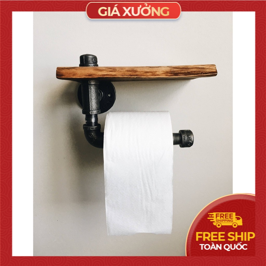 Kệ ống nước mini kèm móc treo tường WC, kệ ống nước lắp ráp chất liệu ống sắt Cao Cấp