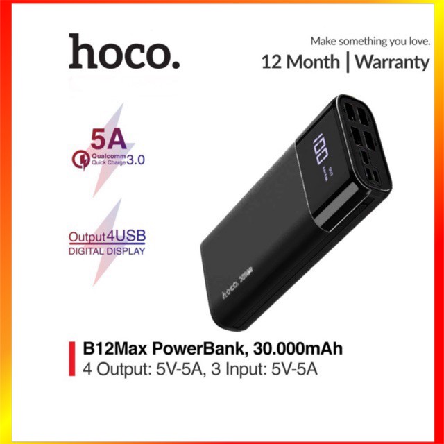 Pin Sạc Dự Phòng Hoco B12 Max - Dung Lượng 30.000 mAh ( 4 cổng USB , Hỗ trợ sạc nhanh 5A Max ) - MrPhukien