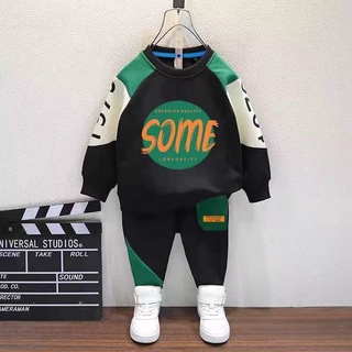 Set áo thun dài tay in chữ + quần dài thời trang xuân thu mới cho bé trai