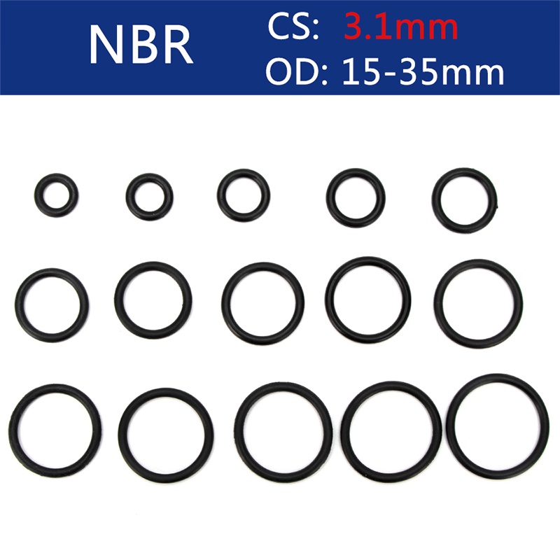 Bộ 50 NBR Nitrile Cao Su Niêm Phong Vòng Chữ O Thay Thế Niêm Phong Vòng O OD 6mm-30mm CS 3.1mm Đen DIY Dụng Cụ