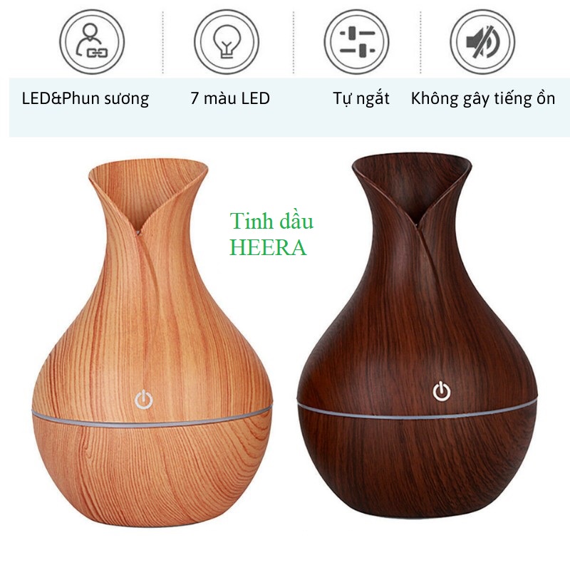 Máy phun tinh dầu mini giá rẻ,Bình xông hơi tinh dầu cổ cao vân gỗ dung tích 130ml,Tặng tinh dầu Heera 10ml