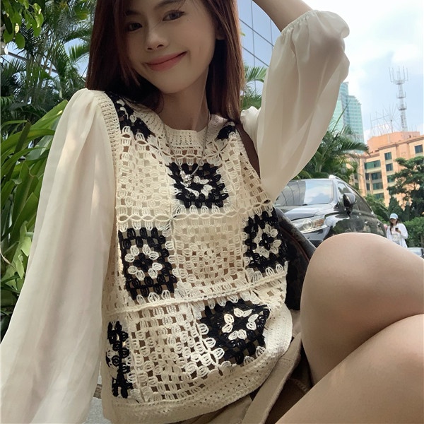 SUXI Áo Dệt Kim Cổ Tròn Dáng Ôm Phong Cách Vintage Hàn Quốc Thời Trang Mùa Thu Dành Cho Nữ