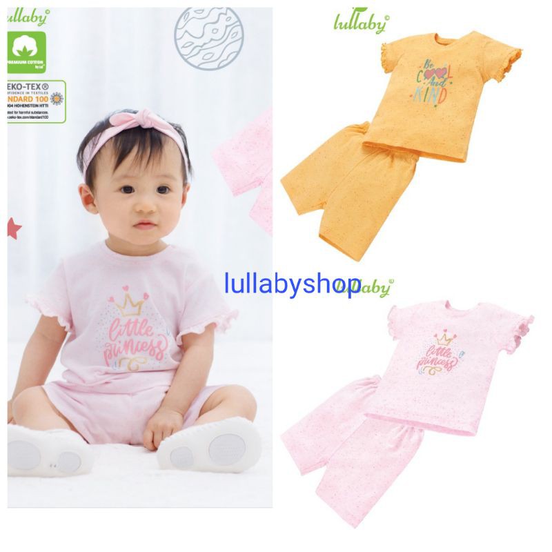 Bộ cộc tay cotton bé gái Lullaby NH631P, quần áo bé gái mùa hè cao cấp