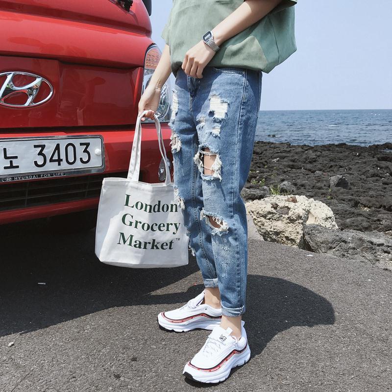 Quần Jeans Dài 9 Tấc Ôm Chân Phối Dây Kéo Phong Cách Hàn Quốc Cho Nam Sinh