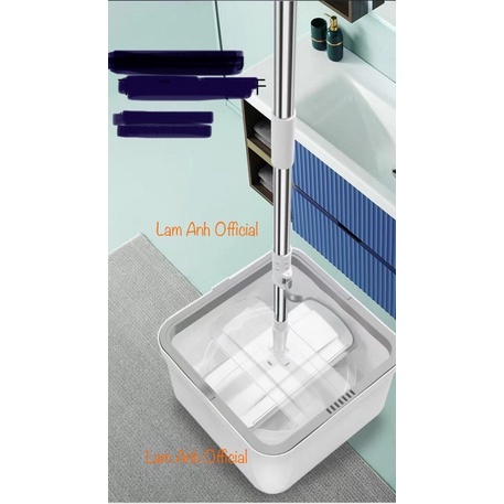 Bộ cây lau nhà tách nước bẩn chính hãng Mysuta bộ vuông, màu ghi trắng, hàng cao cấp