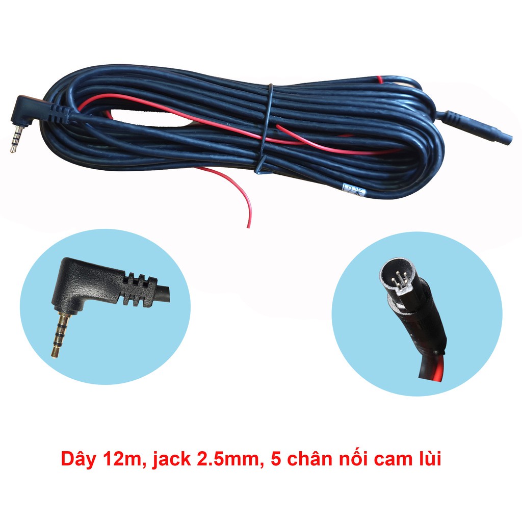 Dây tín hiệu cho camera lùi kết nối camera hành trình, dài 5.5 m hoặc 10m  jack 2.5mm, 5 chấu