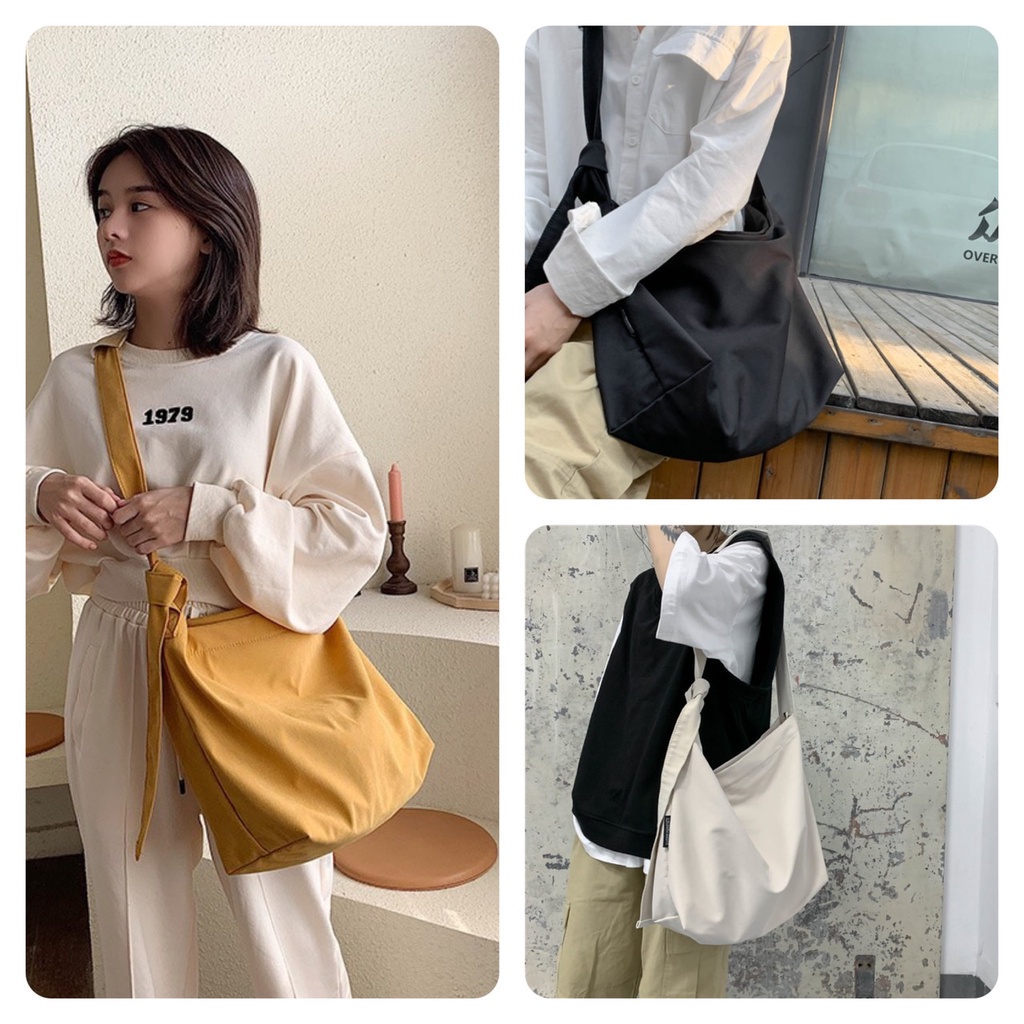 Túi đeo chéo nữ buộc dây vải canvas túi đeo vai đi học đi chơi phong cách Hàn Quốc -Hakastore