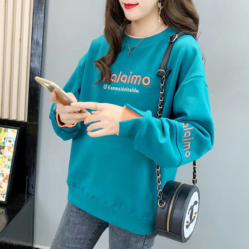 2021 mới phong cách Hàn Quốc áo len dài tay thêu chữ m rộng và lười với chất liệu cotton trong mùa xuân và mùa thu