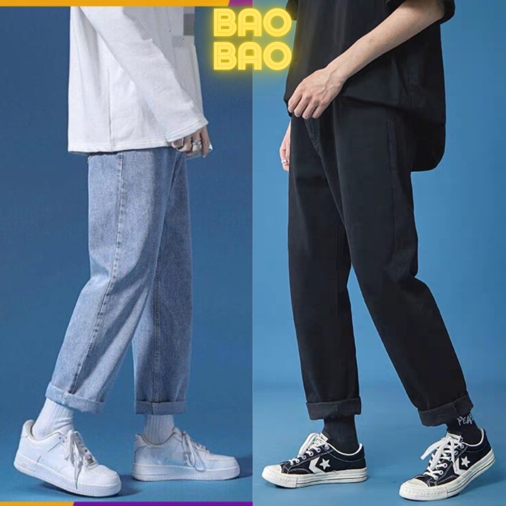 Quần jean nam xanh đen baggy ống suông rộng dáng đứng chất bò cao cấp rin trơn phom xuông unisex hàn quốc