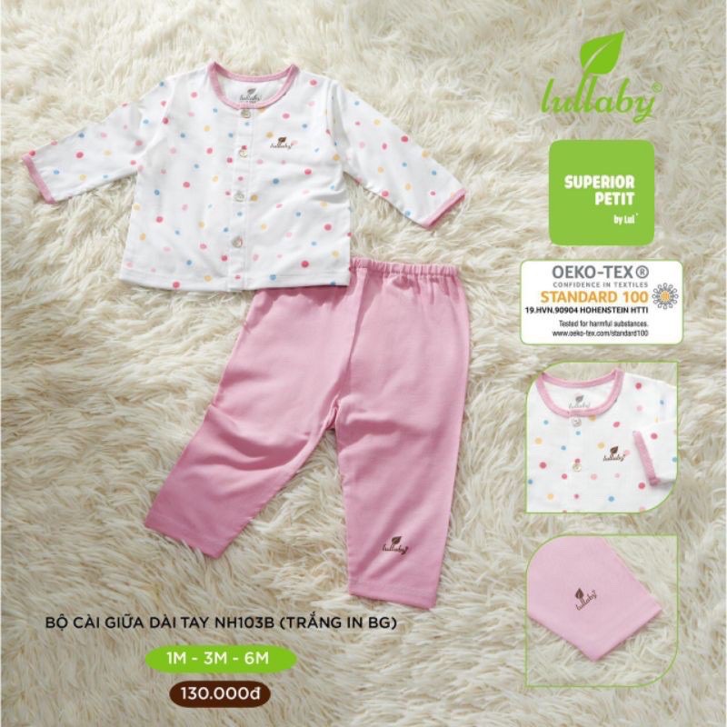 Bộ cài giữa dài tay bé trai/gái Lullaby NH103B (Sz 1-6m)