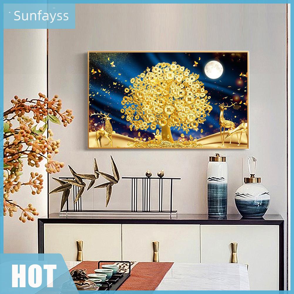 Bộ phụ kiện làm tranh đính đá DIY hình cây đồng tiền 5D dùng cho trang trí