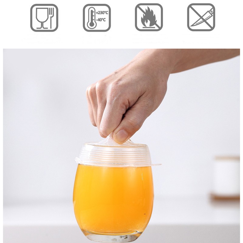 Bộ 6 Nắp Silicon Thay Màng Bọc Thực Phẩm Bằng Silicon Tái Sử Dụng Được Co Giãn