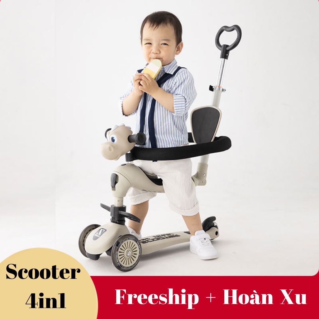 Bộ Tay đẩy, vòng bảo vệ, ô che, ghế tựa, gác chân xe scooter cho bé Zinbang, trượt chòi chân, scoot and ride