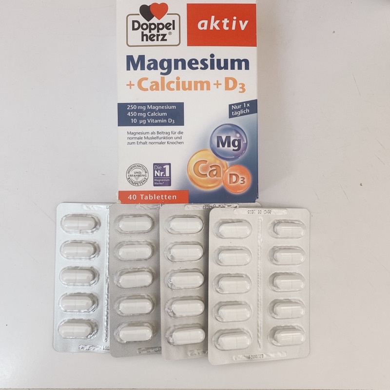 Viên uống bổ sung Canxi ngừa loãng xương Magnesium + Calcium + D3 Doppelherz Aktiv - Hộp 40 Viên - Hàng nội địa Đức