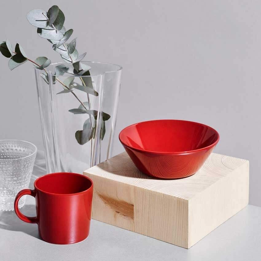 Bát đĩa sứ Teema Iittala Phần Lan cao cấp màu đỏ