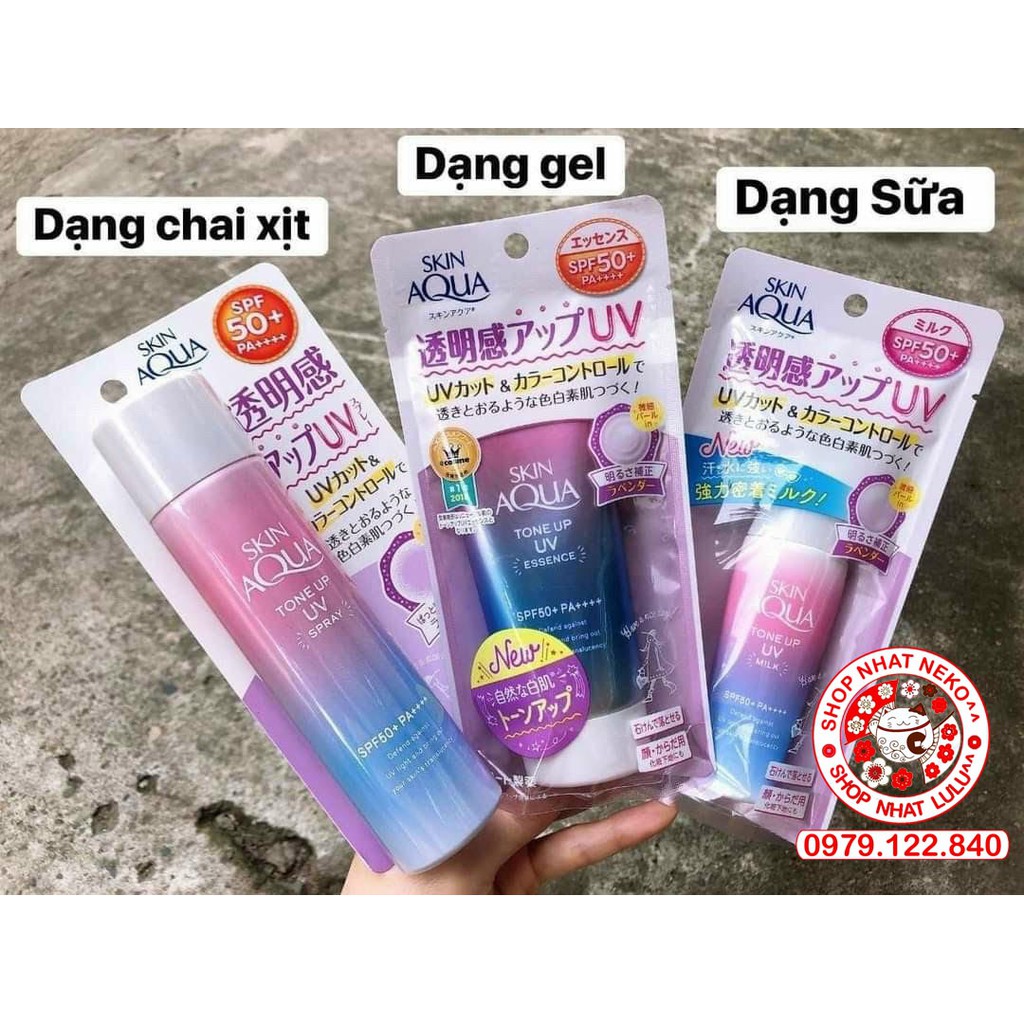 Kem chống nắng Skin Aqua Tone Up UV dạng xịt và Essence và Milk (phiên bản mới 2019)