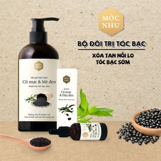 Bộ Đôi Dầu Gội Và Serum Cỏ Mực Mè Đen Mộc Nhu Làm Đen Mái Tóc Bạc Sớm