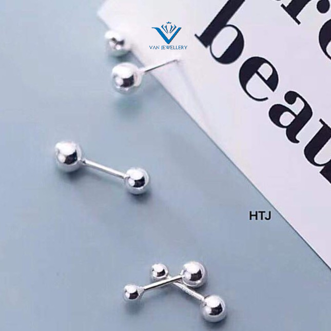 Bông tai bạc bông nụ bi và tim zen bạc ta