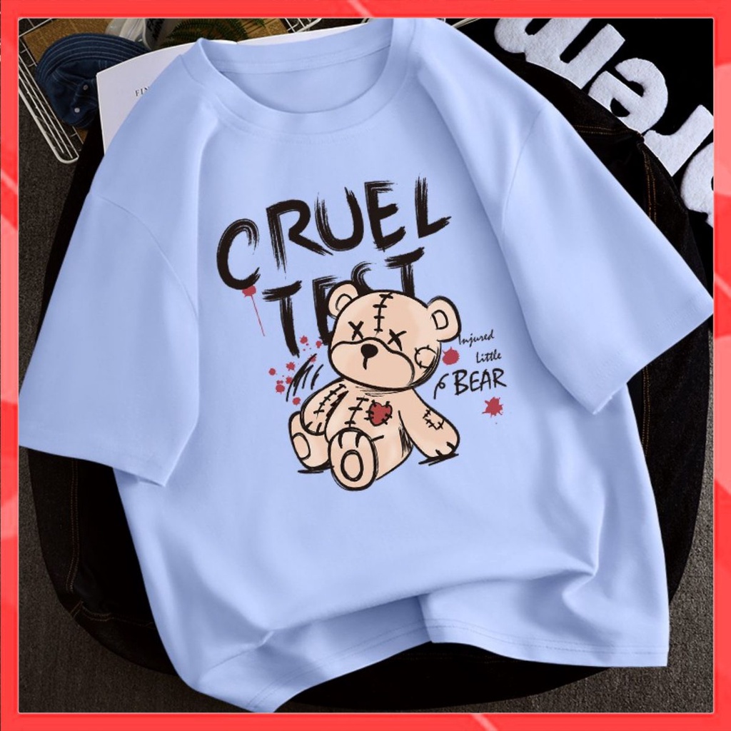 Áo thun nữ tay lỡ form rộng kiẻu Unisex Familylove - Mẫu chú Gấu CRUEL Cotton 100% 6 màu cực đẹp