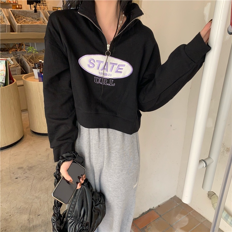 Áo Sweater Dài Tay Dáng Rộng Thêu Chữ Thời Trang Mùa Thu Dành Cho Nữ