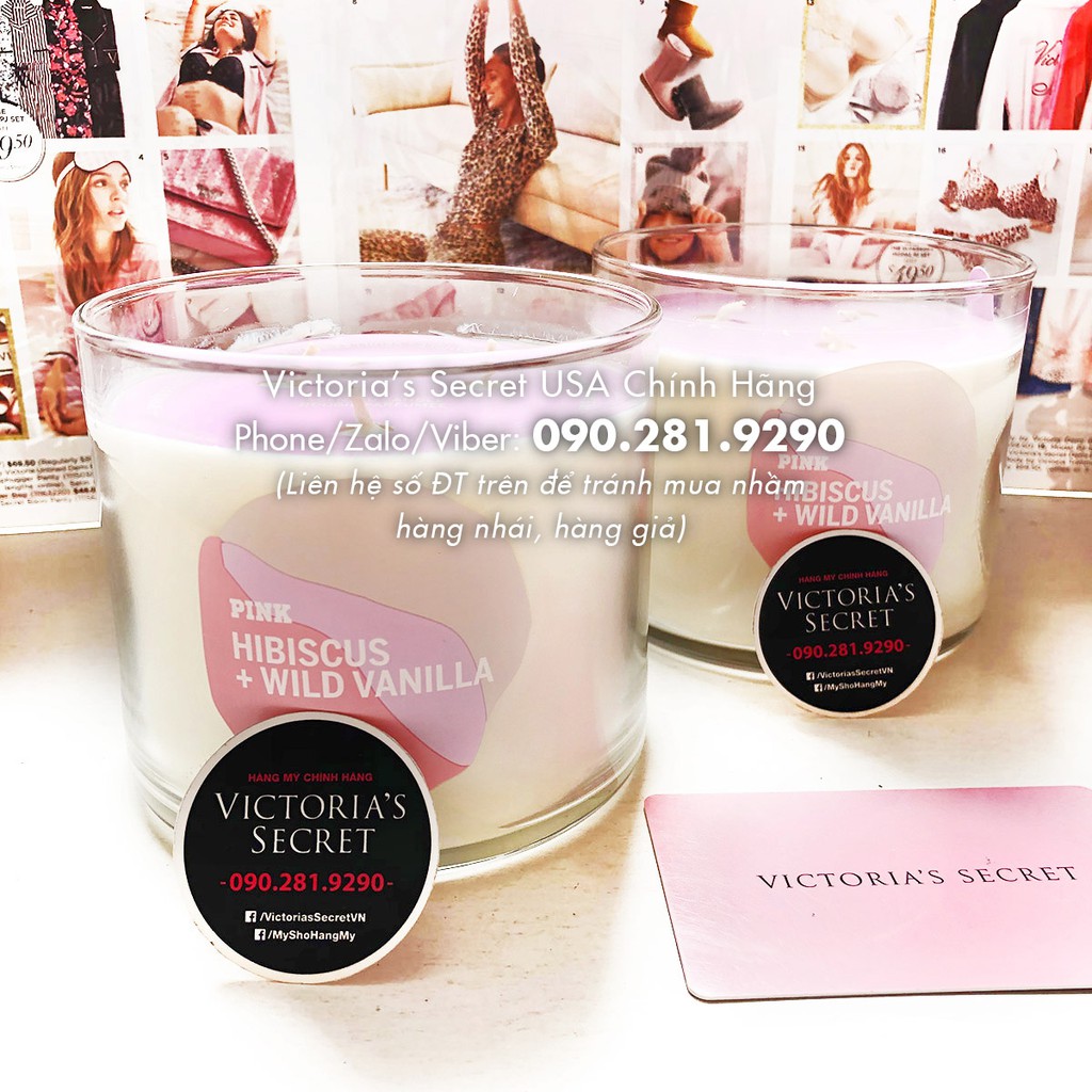 [14,5oz] Nến thơm cao cấp 3 tim Hibiscus + Wild Vanilla, Hàng chính hãng từ Pink, Victoria's Secret USA