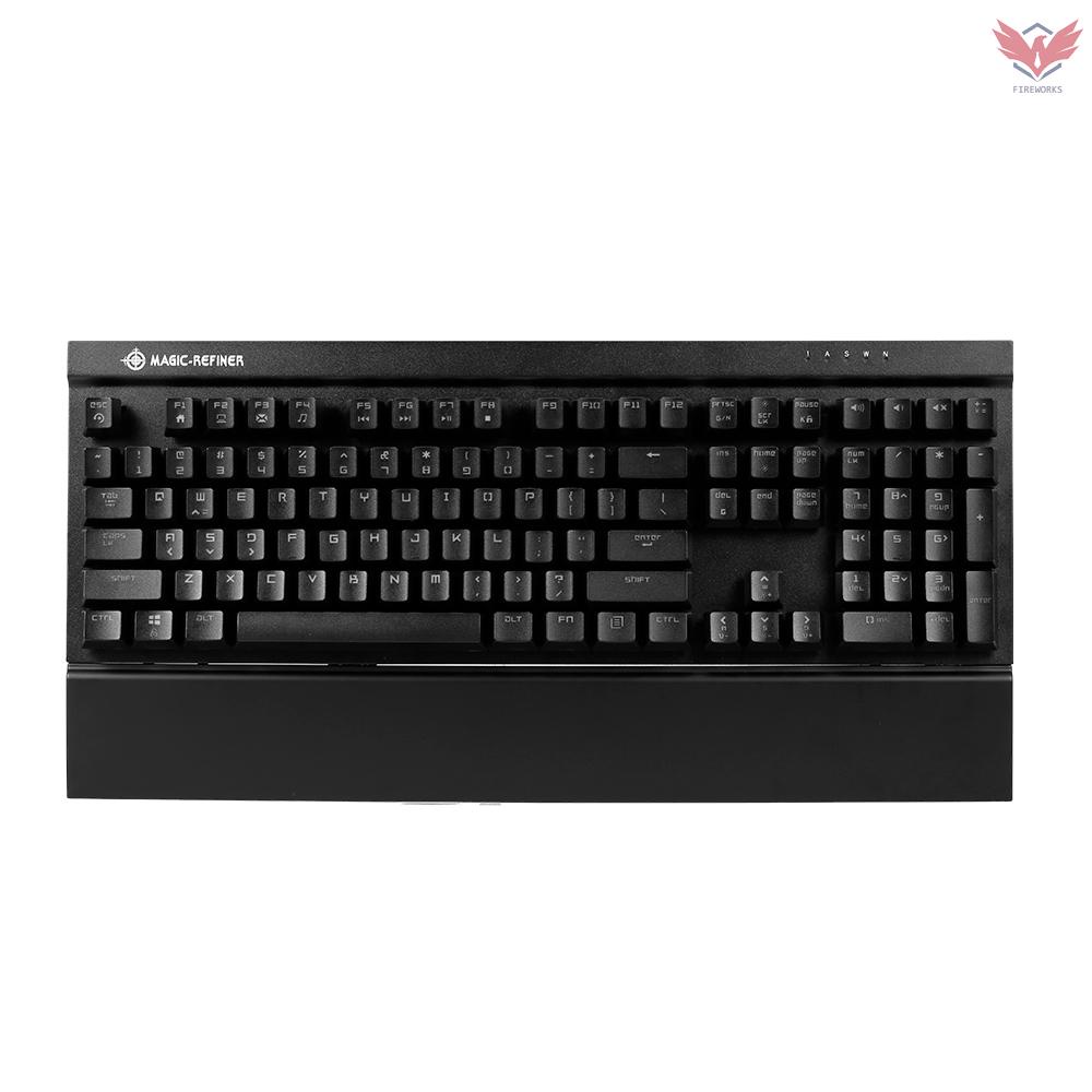 Fir Magic Refiner MK15 Gaming Mechanical Keyboard 108 Keys N Key Rollover Wired Keyboard Floating Keycaps 14 Light Effects Blue Switch WITH Detachable Wrist Rest Black