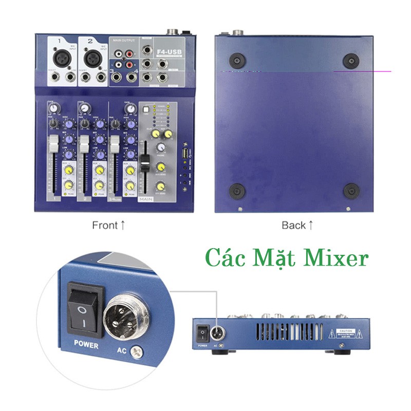 [Mã ELHACE giảm 4% đơn 300K] BỘ CHỘN ÂM THANH MIXER F4 USB CÓ BLUETOOTH TẶNG ZẮC 6.5