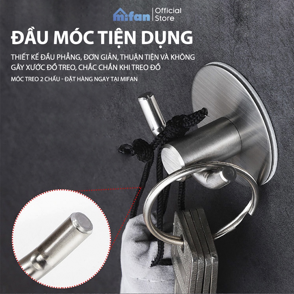 Móc Dán Tường Inox 304 2 Chấu Cao Cấp MIFAN - Keo 3M Siêu Dính - Treo Quần Áo, Khăn, Dụng Cụ Bếp, Đồ Nhà Tắm