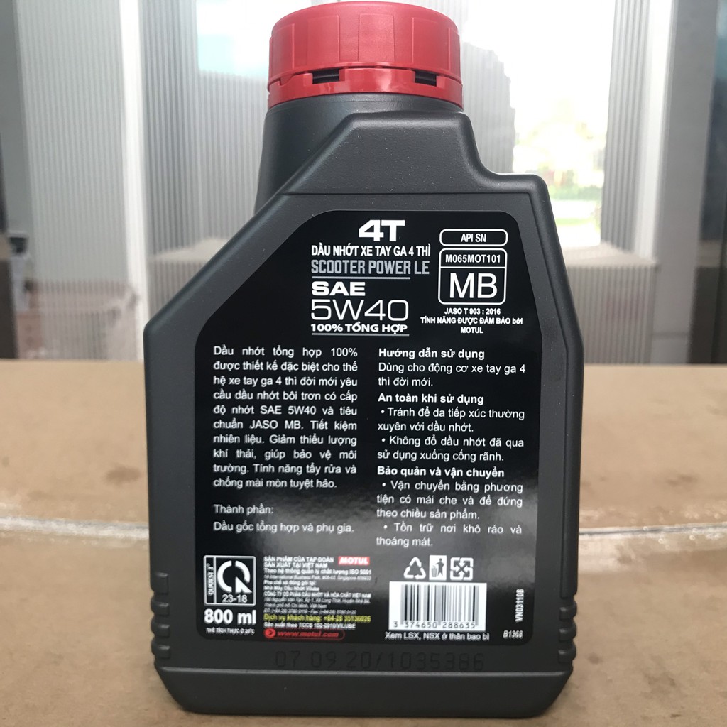 Dầu nhớt Motul Scooter Power LE 5W40 0.8L dầu nhớt motul cho xe tay ga đời mới chính hãng cao cấp