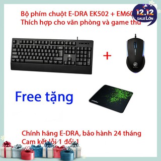Bộ phím chuột chơi game E-DRA EK502 + EM602 - Màu đen - Độ bền cực cao - Chuột có đèn led - Bảo hành 24 tháng